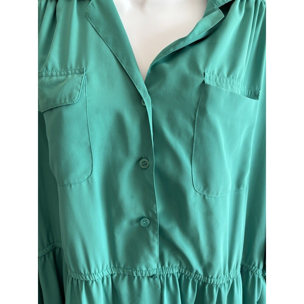 Vintage Andrea Gayle Petites Teal Green Button Front Midi Dress 14P Secretary - Picture 4 of 6